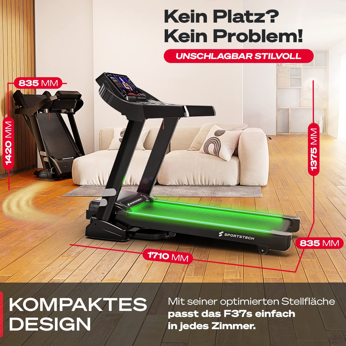 Sportstech, Laufband für Zuhause klappbar + 150 kg Nutzergewicht F37s