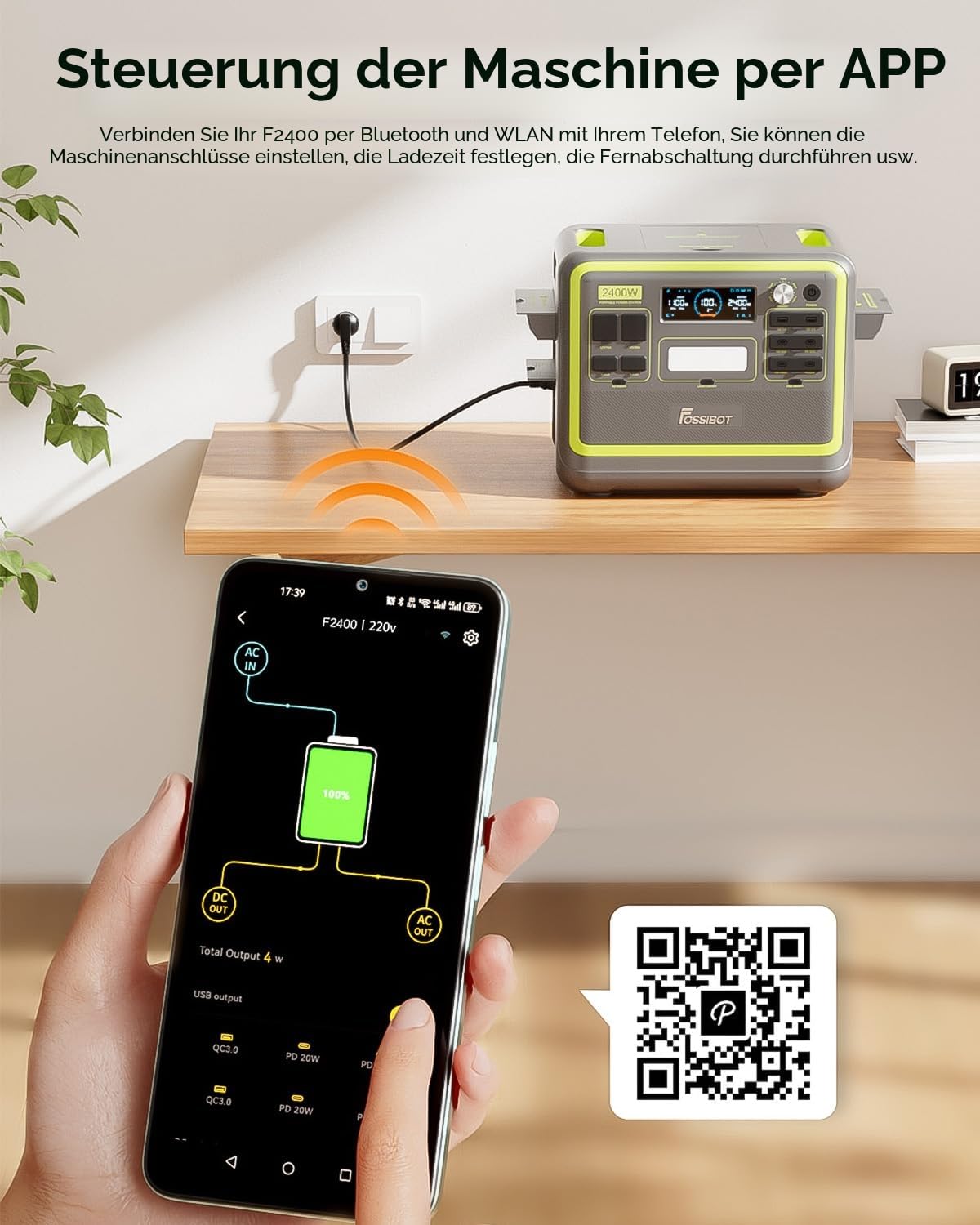FOSSiBOT F2400 Tragbare Powerstation 2048Wh/640000mAh LiFePO4, 3x230V AC Outputs 2400W (4800W Peak) Solargenerator, Portable Power Stationen Stromspeicher, Outdoor Reisen und Camping im Wohnmobil