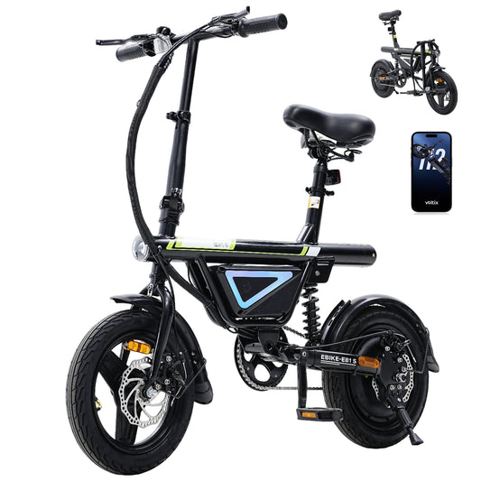 Finbike E-Bike Klapprad 14 Zoll, Elektrofahrrad mit 36V 12Ah Akku für Herren & Damen, 50KM Reichweite, 250W Motor, APP-Steuerung, Faltbares City Bike mit LED-Licht, Leicht & Kompakt für Pendler