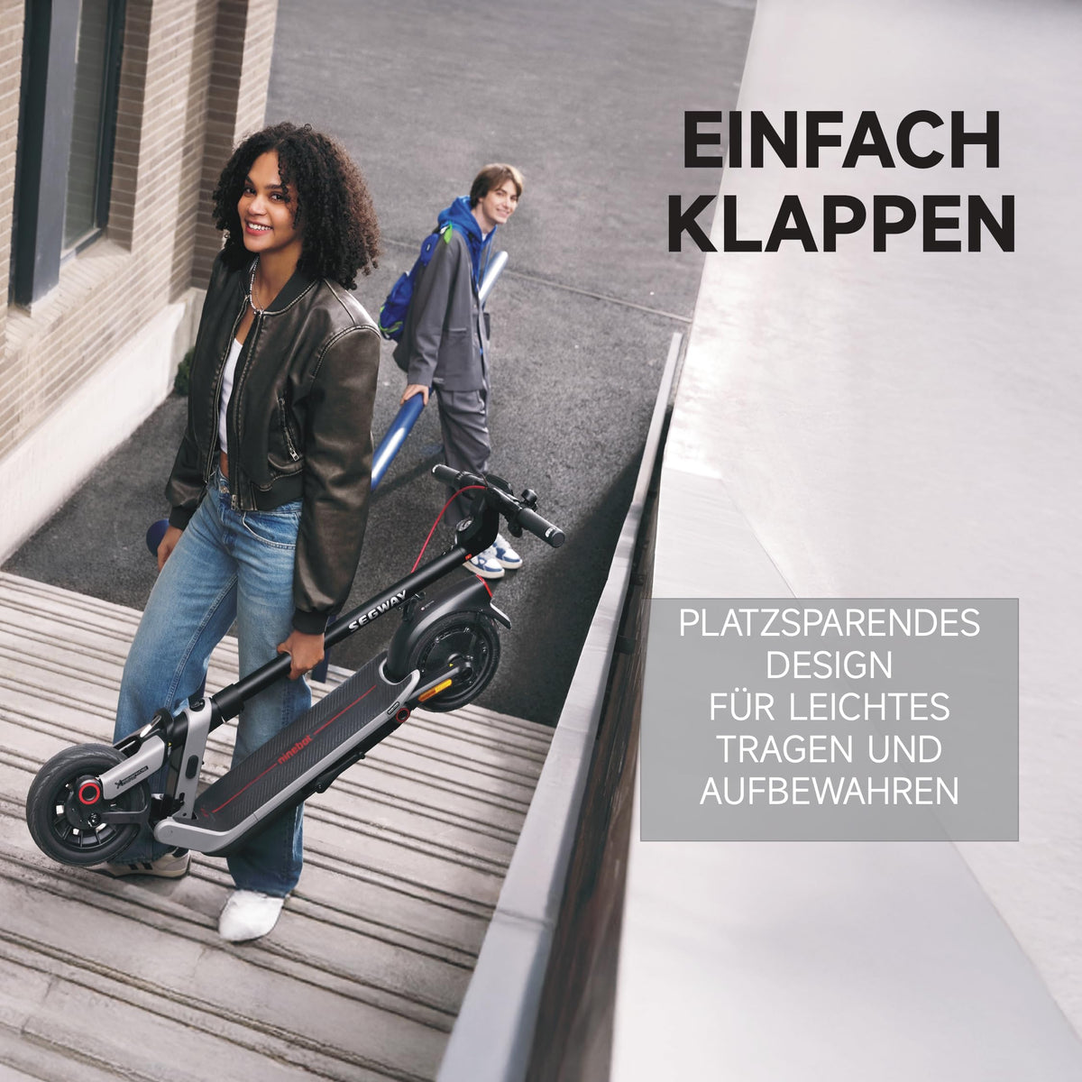 Segway-Ninebot E3 D E-Scooter für Pendler mit Straßenzulassung, 45km Reichweite (37km bei 20km/h), 800W Motor, faltbar & leicht (17,5kg), Federung vorne & hinten, 10-Zoll Reifen, IPX5